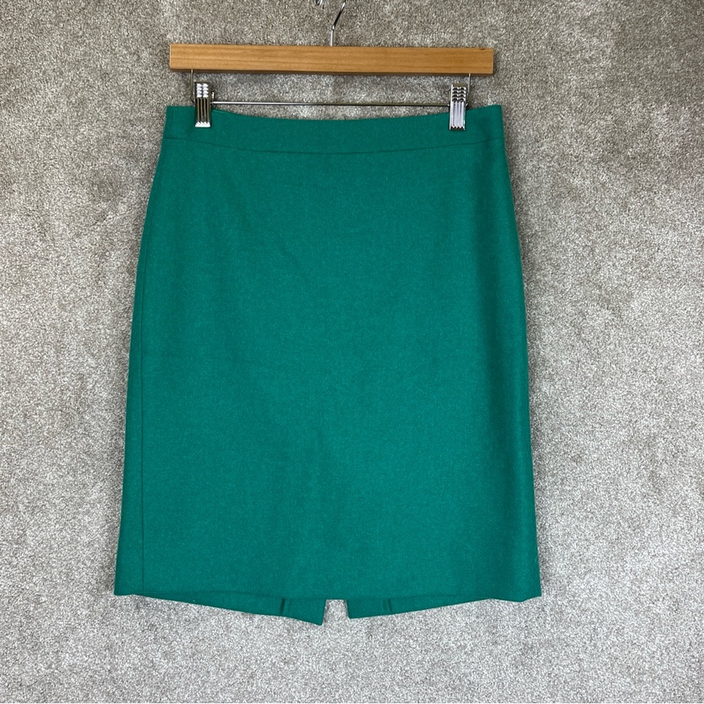 J Crew Skirt Womens 4 Green Wool Blend Pencil Back Zip Lined Knee Length- 9326*